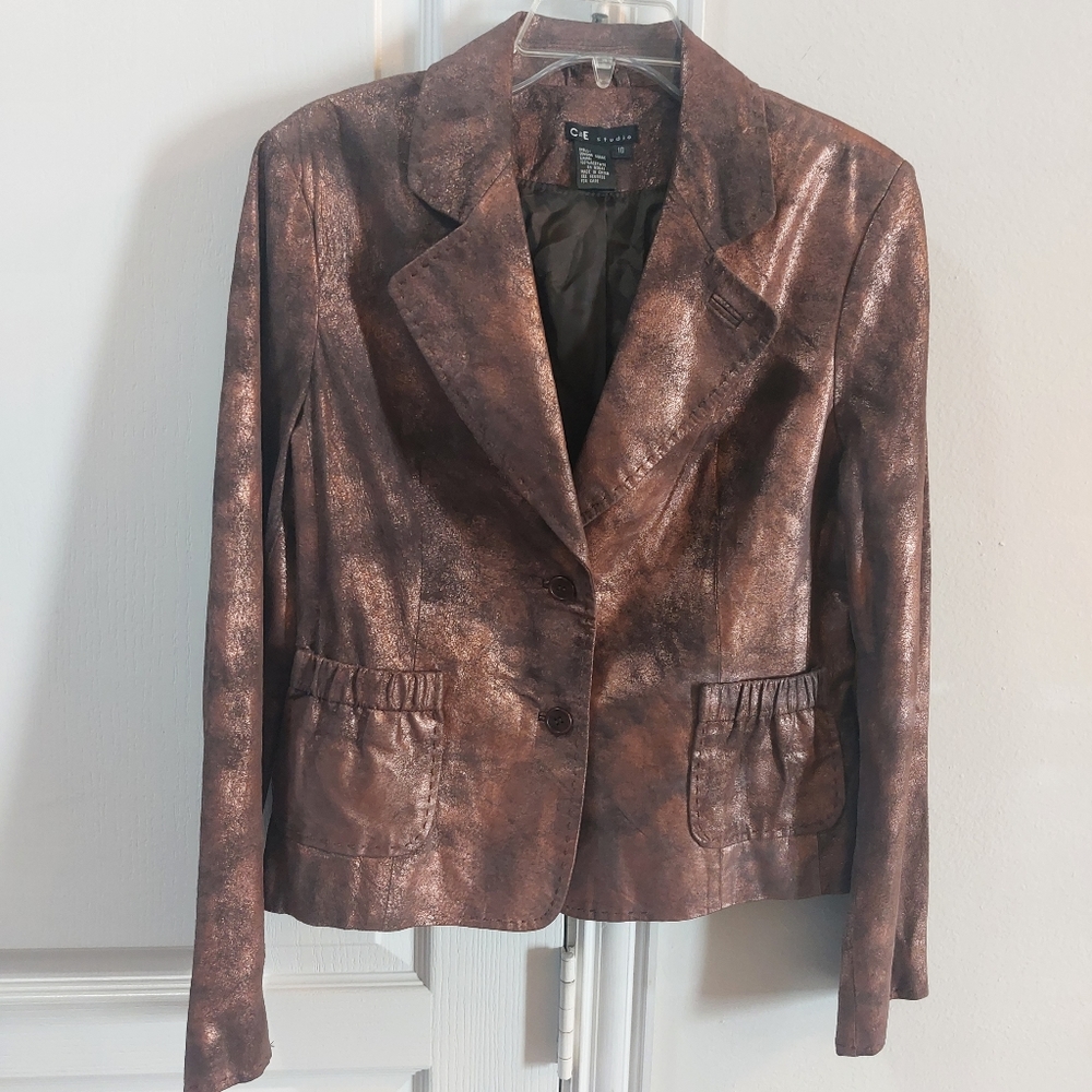 C & E Studio Metallic Genuine Suede  Women's Jacket Size 10